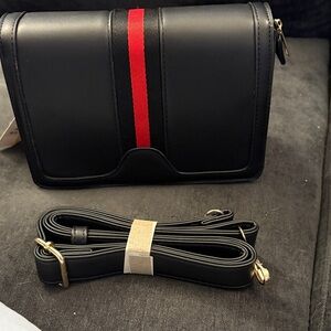 Black Crossbody Bag with Red Stripe